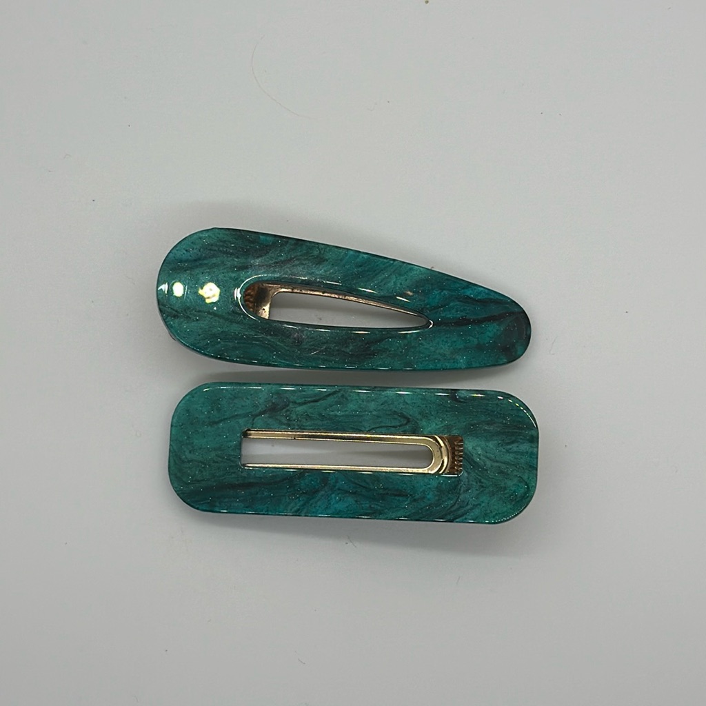 3/$25 Pair Of Green And Black Marbled Hair Clips